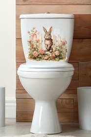 Resim Sevimli Tavşan ve Güller Temalı Klozet Sticker Banyo Sticker 