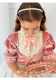 Resim H L Y Karol Tasarım Pudra Pembe Kadife Vintage Kız Bebek Elbise,doğum Günü Elbise,fotoğraf Çekim Elbise,0-12 Yaş Uygun Pembe 