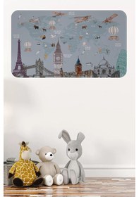 Resim Eğitici Dünya Haritası Dünya Atlası Çocuk Ve Bebek Odası Duvar Sticker -60x105-3820 Renkli 