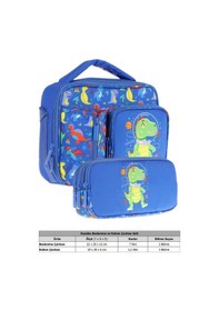 Resim Kaukko Kids Erkek Çocuk Mavi Yeşil Dinazor Baskılı Üç Bölmeli Thermo Beslenme Çantası Ve Kalemlik Seti L7262+l8262 MAvi 