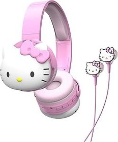Resim Hello Kitty Kablolu Kulaklıklı 2'si 1 Arada Kablosuz Bluetooth Kulaklık - Katlanabilir, Ayarlanabilir ve Yastıklı Kafa Bandı, Yerleşik Kontroller, Yumuşacık Kulak Bardakları, Aux Kablo Bağlantısı, 
