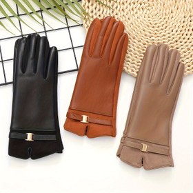 Resim Kadın Vintage Tarzı Dokunmatik Eldivenler - Siyah, Kahverengi ve Bej Tam Parmak Eldivenler, Elastik Manşetler ve Metal Tokalar ile Soğuk Hava, Sonbahar ve Kış, Kış Eldivenleri | Vintage Tarzı Eldivenler 