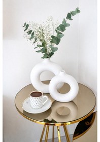 Resim Mevidecor Halka Vazo 15 Cm & 10 Cm Modern Dekoratif Yuvarlak Çember Vazo Salon Masa Üstü Obje Beyaz 