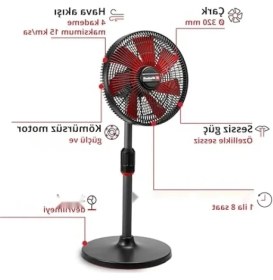 Resim Die Grup Akülü Ayaklı Vantilatör - 18 V, 4 Hız Ayarı 