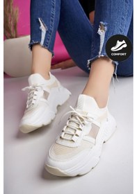 Resim Muggo Sepho Garantili Günlük Yürüyüş Koşu Yüksek Taban Rahat Kadın Sneaker Spor Ayakkabı Beyaz 