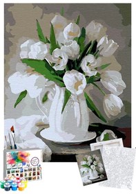 Resim Sayılarla Boyama Seti 40 x 50 CM Tuval Şasesine Gerili Beyaz Çiçekler 