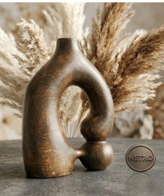 Resim Etnik Desen Dekoratif Vazo Seramik Şık Vazo El Yapımı Özel Seri 30 Cm Kahverengi 