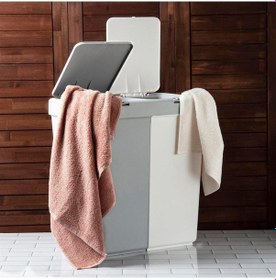 Resim Duo Çamaşır Sepeti Çift Bölmeli Renkliler Ve Beyazlar İçin Gri - Beyaz 80 Lt 