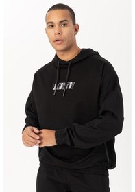 Resim Maraton Sportswear Oversize Erkek Kapşonlu Düşük Kol Basic Siyah Sweatshirt 22465-siyah Siyah 