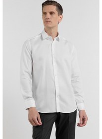 Resim İmza Beyaz Uzun Kol Sert Yaka Kendinden Desenli Pamuk Slim Fit Gömlek 1004255202 2XL 
