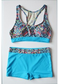 Resim Beria Kadın Desenli Bralet Toparlayıcı Şortlu Açık Mavi Bikini Ta Açık Mavi 