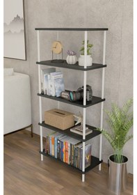 Resim 5 Raflı Modern Metal Gövdeli Kitaplık Çevir-tak Kolay Kurulum Çalışma Odası, Salon, Ofis Kullanımı Antrasit 