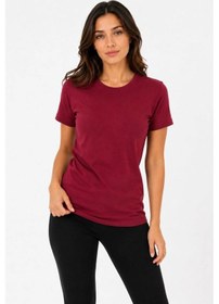 Resim Kadın Basic Tişört Bisiklet Yaka Kısa Kol Günlük Yazlık Slim Fit T-shirt - Bordo 