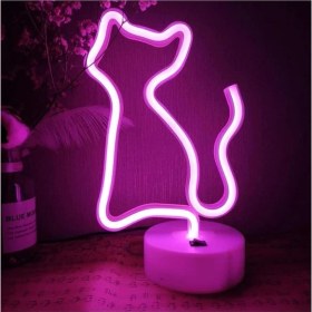 Resim Hediyesahibi Neon LED Lamba Kedi LED Işıklı Lamba Pilli Masa Lambası 