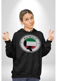 Resim Kuveyt Bayrağı Kadın Erkek Siyah Kapüşonlu Sweatshirt Hoodie Siyah 