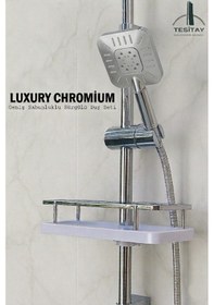 Resim Sürgülü Duş Seti Geniş Şampuanlıklı Banyo Takımı Metalik Renk Metalik 