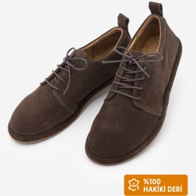 Resim Marjin Kadın Hakiki Deri Kadın Bağcıklı Maskülen Loafer Günlük Oxford Ayakkabı Bemor Kahve Süet 