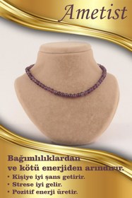 Resim OSMANLI DEĞERLİ TAŞ Sertifikalı Ametist 6mm Kolye (DÜĞÜMSÜZ) 