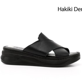 Resim GÖNDERİ(R) Kadın / Kız Siyah Çapraz Bantlı Dolgu Topuk Hakiki Deri Comfort Terlik 