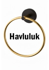 Resim Yuvarlak Havluluk Siyah Gold Renk Altın - Siyah 