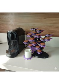 Resim Akçaağaç Dekoratif Kahve Kapsül Standı Ve 2 Adet Bardak Altlığı-çift Taraflı Kullanım-37 Mm Ve 46 Mm Kapsül Uyumlu-mavi Mor 