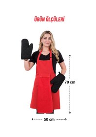 Resim Star Ayar Askılı Havlulu 4lü Mutfak Önlüğü Seti 2 Eldiven Kırmızı-kırmızı-siyah 
