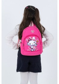Resim Pembe Hello Kitty Figürlü Kız Çocuk Anaokulu Sırt Çantası Çiçek Desenli, Sevimli Kreş Çantası Pembe 