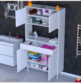 Resim Modilayn Arda Banyo Dolabı 100x173x32,5cm 1 Çekmece 4 Kapak Ve 6 Raflı İhtiyaca Uygun Kolay Kurulum Beyaz 