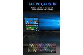 Resim CoverZone 61 Tuş Mekanik Gaming Klavye Kablolu Red Switch Hot-Swap Rgb Aydınlatmalı Kompakt 60% Düzen Type-C USB N-Key Rollover Oyuncu Klavyesi Windows Android Uyumlu | Ajazz NK61 (Siyah - NK61) 