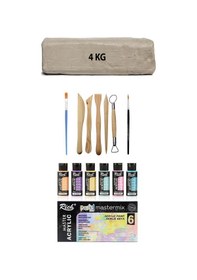 Resim Beyaz Seramik Hamuru 4 KG Kil Ebeşuar Seti Pastel Akrilik Boya 