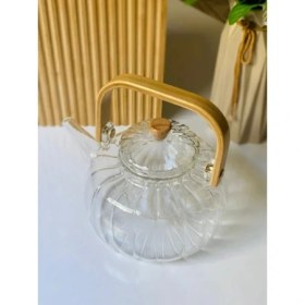 Resim Ahşap Saplı Cam Çizgili Demlik 