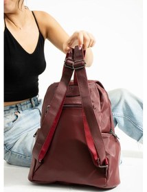 Resim Baginn Saten Kumaş Kadın Sırt Çantası 33 23 Cm Yağmur İtici Kumaş Mega Bag Kapaklı Taşlı Model Bordo 