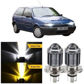 Resim Fiat Tipo 1993-2000 Uyumlu Mercekli Far Ampulü Led Xenon Çift Renk Sarı-beyaz Far Şimşek Etkili C Lamba Uzun Kısa LED Far 56081499 