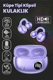 Resim Klipsli Bluetooth Kulaklık Kablosuz ANC ENC Çift Mic. Led Gösterge Küpe Kulaklık - Mor 