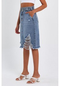 Resim Alexander Gardi Alexandergardi Özel Koleksiyon Uzun Yırtık Detaylı Denim Etek Ag-2009m 001 