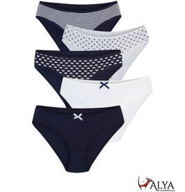 Resim ALYA UNDERWEAR Kız Çocuk - Garson Empirme Baskılı Pamuklu Kumaş Slip Külot 5'li Paket Lacivert Varyant 