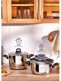 Resim Emsan Montana 2'li 4+6 Litre İndüksiyon Tabanlı Düdüklü Tencere Seti Siyah Gri Gri - Siyah 