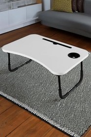 Resim Taşınabilir Katlanır Koltuk Yatak Üstü Laptop Tablet Çalışma Masası ve Kahvaltı Sehpası Beyaz 