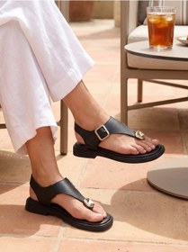 Resim Nesilshoes Nesil Shoes Dvm 219 Siyah Tokası Cırtlı Parmak Arası Sandalet 