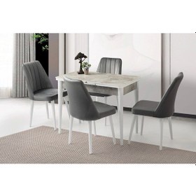 Resim Kelebek Rambla Ahşap Salon Yemek Masa Sandalye Takımı 4 Sandalyeli Ortadan Açılır Büyüyen 80x130cm Mermer Desen 