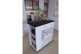 Resim Moka Park AVM Raflı Çekmeceli Pratik Tekerlekli Fonksiyonlu Mutfak Adası 