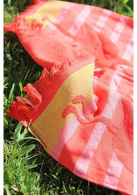 Resim Baveno Pamuk 80X150 Turuncu Filamingo Desenli Plaj Havlusu 