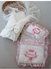 Resim Yenidoğan Nil Taç Nakışlı Kundaklı Trilüks 3lü Alt Açma Seti Çok Renkli 