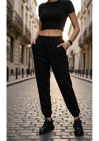 Resim Kadın Siyah Yüksek Bel Jogger Eşofman Altın 