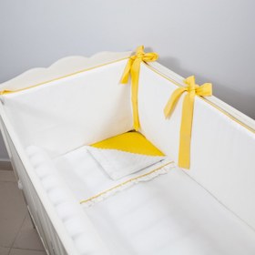 Resim Ekru - Sarı Fırfırlı Bebek Uyku Seti - Sosis Bumper / 75x115 