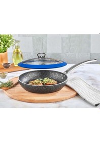 Resim Granit Tava 26 Cm Mavi Silikon Kapaklı 