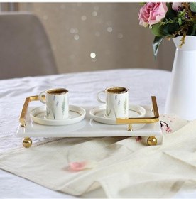 Resim Akayev Mermer Beyaz Altın Boncuk Ayak L Dizayn 30X20 CM Tepsi 