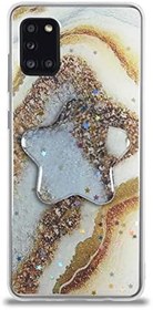Resim KZY İletişim Samsung Galaxy A31 ile Uyumlu Kapak Mermer Desenli Pop Socketli Silikon Kılıf - Gold 