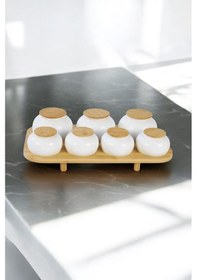 Resim 7 Li Bambu Standlı Porselen Baharat Seti, Baharatlık Sarı 