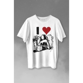 Resim Kendim Seçtim I Love Şebnem Ferah Seviyorum Silüet Baskı Baskılı Tişört T-Shirt Beyaz 